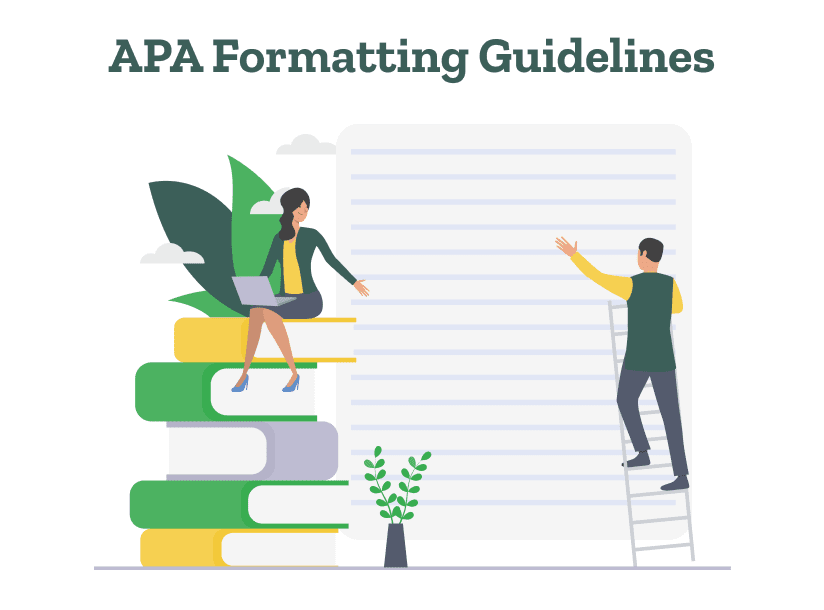Two students consult sources to understand APA formatting guidelines.