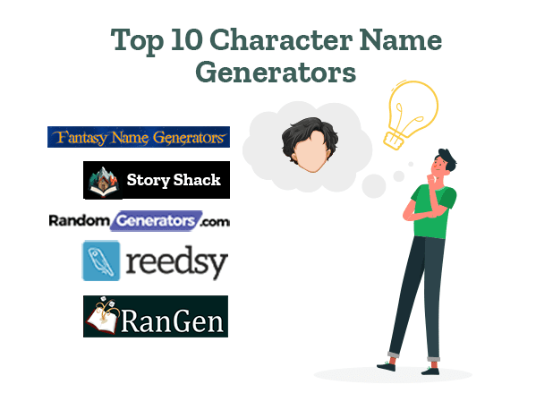 A writer is using character name generators like Story Shack and Fantasy Name Generators.